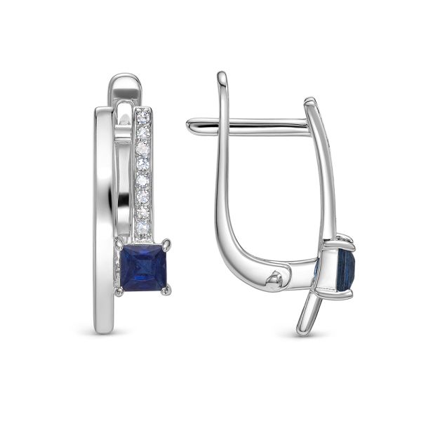 Серьги с сапфирами и 16 бриллиантами из белого золота 142845