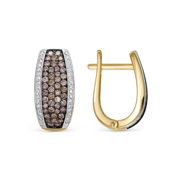 Серьги с 92 коньячными бриллиантами и 72 бриллиантами из лимонного золота 144622