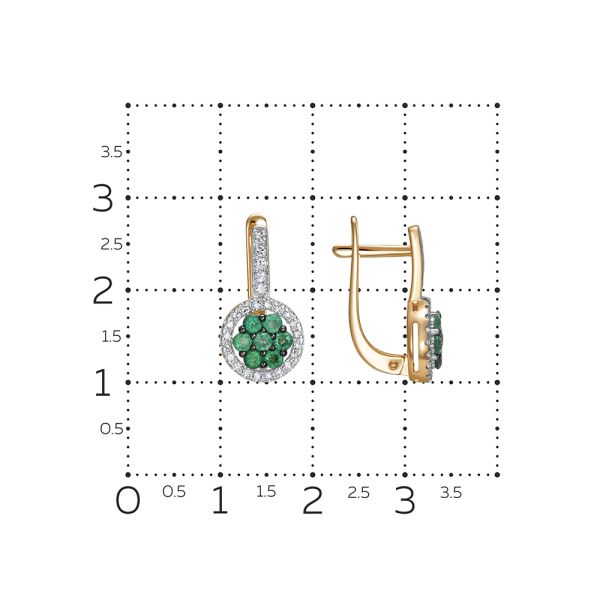 Серьги с 14 изумрудами и 50 бриллиантами из красного золота 142864
