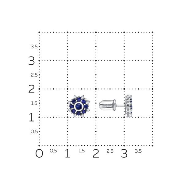 Серьги-пусеты с 18 сапфирами и 16 бриллиантами из белого золота 110392