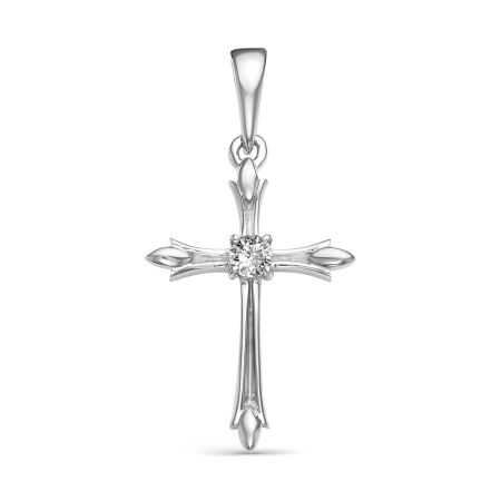 Декоративный крест с бриллиантом 0.062 карат из белого золота 61433