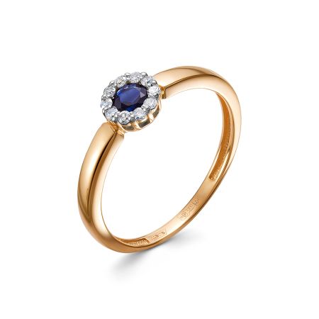 Кольцо с сапфиром и 10 бриллиантами из красного золота 143395