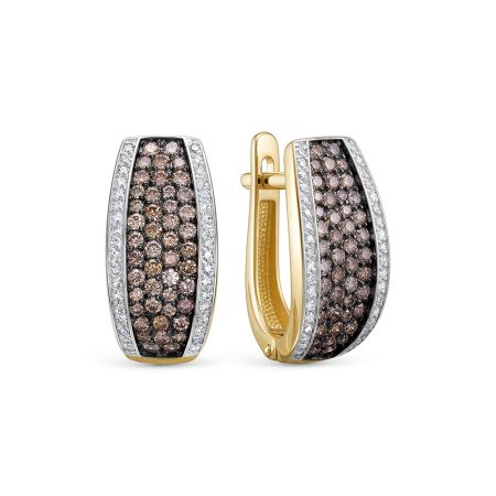 Серьги с 92 коньячными бриллиантами и 72 бриллиантами из лимонного золота 144622