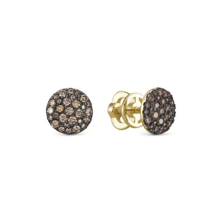 Серьги-пусеты с 58 коньячными бриллиантами из лимонного золота 144687