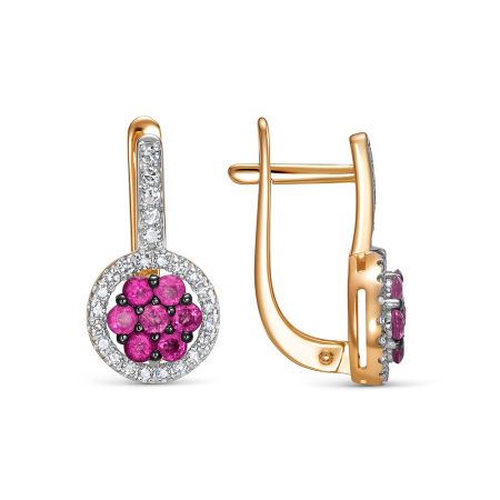 Серьги с 14 рубинами и 50 бриллиантами из красного золота 142865