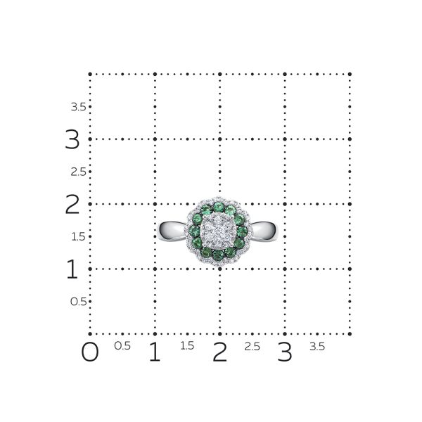 Кольцо с 12 изумрудами и 49 бриллиантами из белого золота 119523