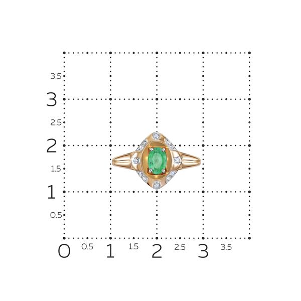 Кольцо с изумрудом и 12 бриллиантами из красного золота 84615