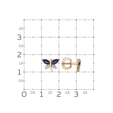 Серьги-пусеты с 4 сапфирами и 16 бриллиантами из красного золота 131569