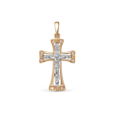 Православный крест с 8 бриллиантами из комбинированного золота 78139