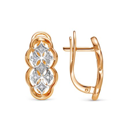 Серьги с 14 бриллиантами 0.098 карат из красного золота 142834