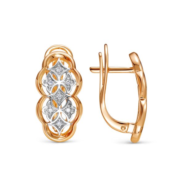 Серьги с 14 бриллиантами 0.098 карат из красного золота 142834