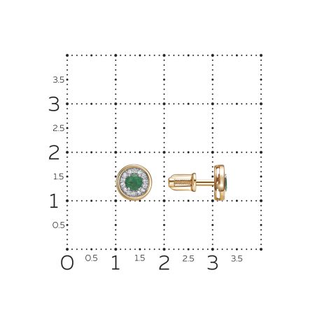 Серьги-пусеты с изумрудами и 28 бриллиантами из красного золота 143135