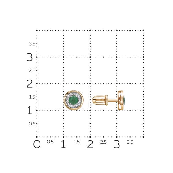 Серьги-пусеты с изумрудами и 28 бриллиантами из красного золота 143135