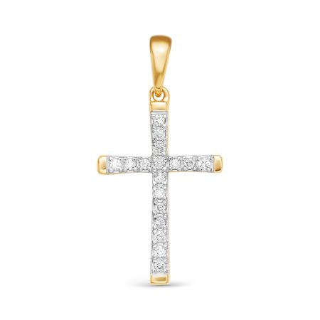Декоративный крест с 17 бриллиантами 0.119 карат из лимонного золота 69830