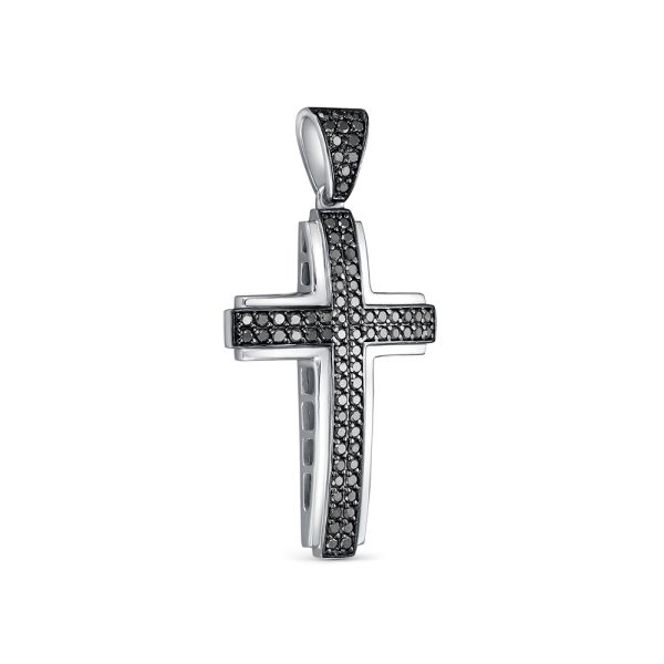 Декоративный крест с 78 черными бриллиантами из белого золота 121215