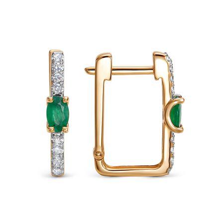 Серьги с изумрудами и 16 бриллиантами из красного золота 143668