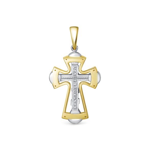 Православный крест с 8 бриллиантами 0.04 карат из комбинированного золота 86374