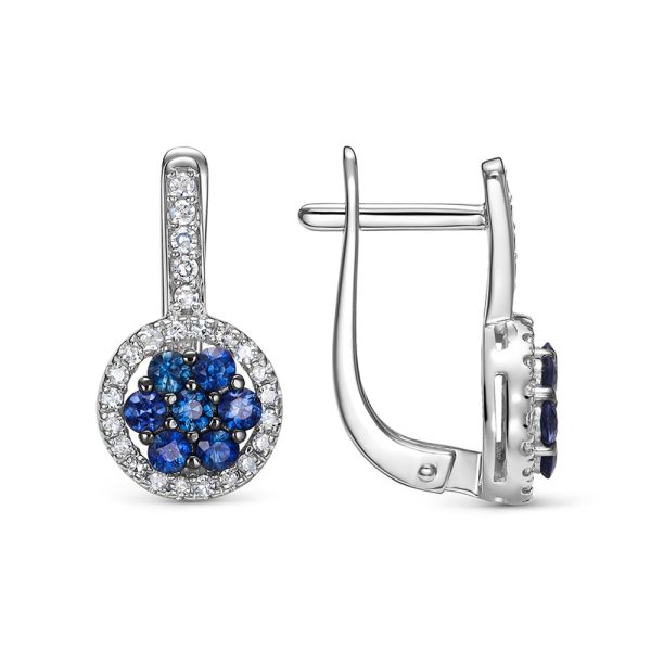 Серьги с 14 сапфирами и 50 бриллиантами из белого золота 142866