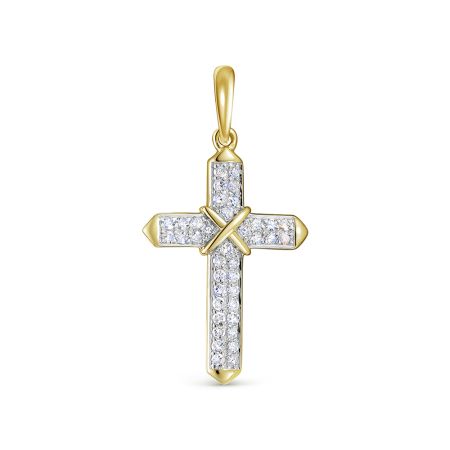 Декоративный крест с 38 бриллиантами 0.19 карат из лимонного золота 118353