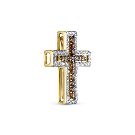 Декоративный крест с 16 коньячными бриллиантами и 56 бриллиантами из лимонного золота 137890 Декоративный крест с 16 коньячными бриллиантами и 56 бриллиантами из лимонного золота 137890