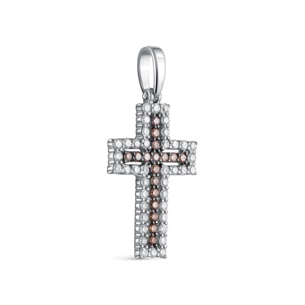 Декоративный крест с 17 коньячными бриллиантами и 40 бриллиантами из белого золота 144660