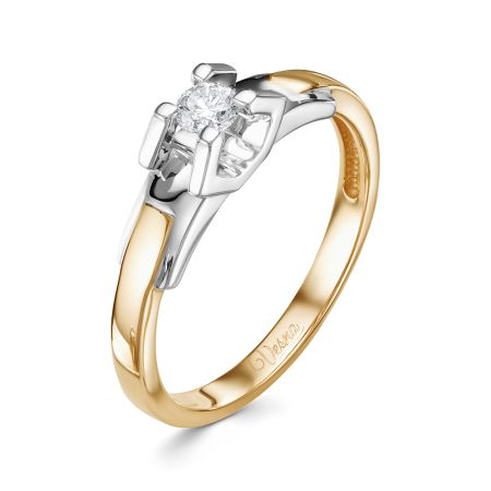 Кольцо с бриллиантом 0.155 карат из комбинированного золота 75256