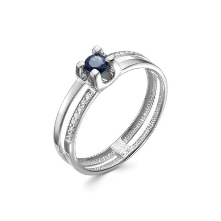 Кольцо с сапфиром и 14 бриллиантами из белого золота 142151