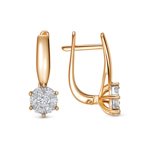 Серьги с 14 бриллиантами из красного золота 141369