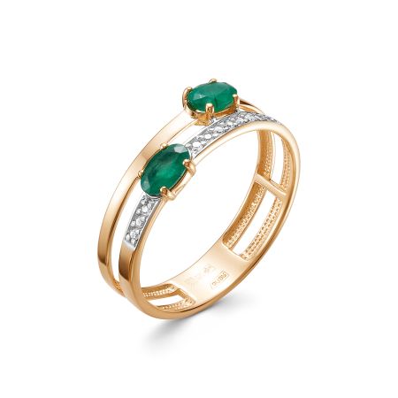 Кольцо с 2 изумрудами и 12 бриллиантами из красного золота 142103