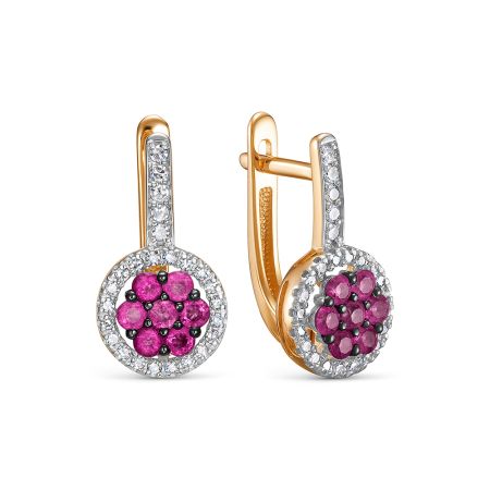 Серьги с 14 рубинами и 50 бриллиантами из красного золота 142865