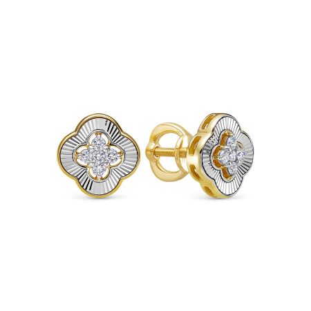 Серьги-пусеты с 10 бриллиантами 0.24 карат из лимонного золота 138930