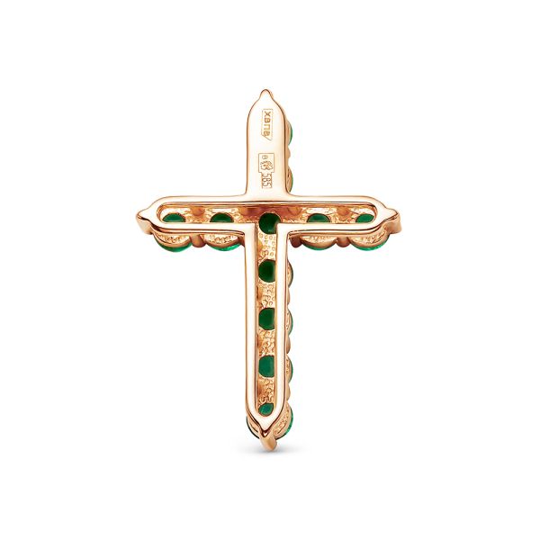 Декоративный крест с 11 изумрудами из красного золота 76475