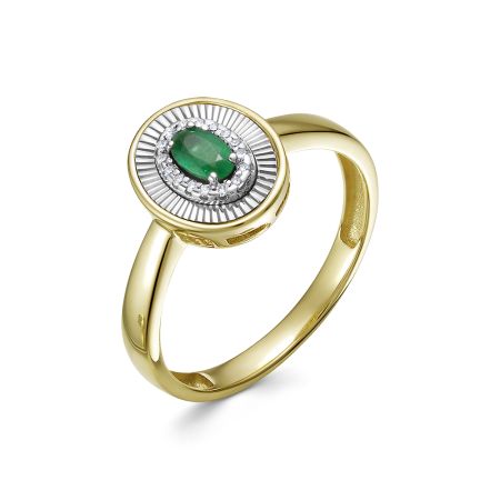 Кольцо с изумрудом и 16 бриллиантами из лимонного золота 137826 Кольцо с изумрудом и 16 бриллиантами из лимонного золота 137826