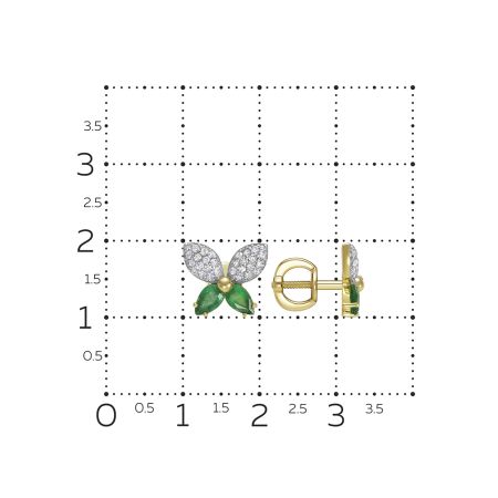 Серьги-пусеты с 4 изумрудами и 60 бриллиантами из лимонного золота 131567