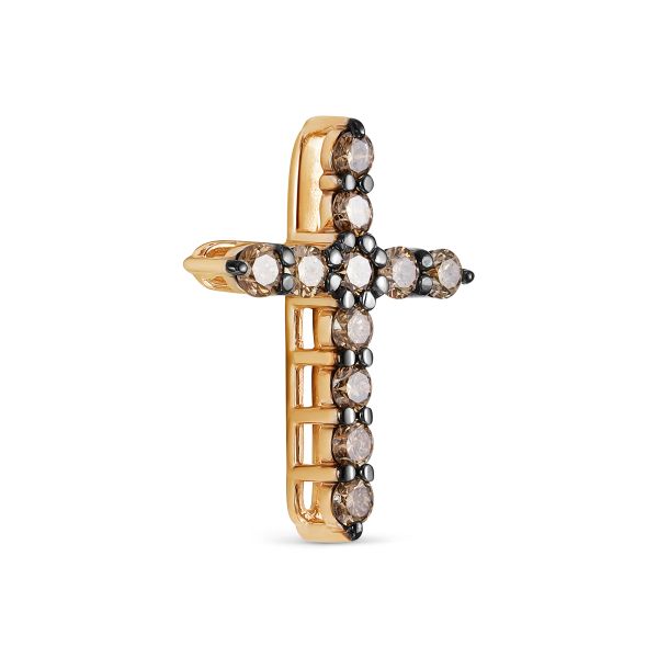 Декоративный крест с 11 коньячными бриллиантами из красного золота 87025