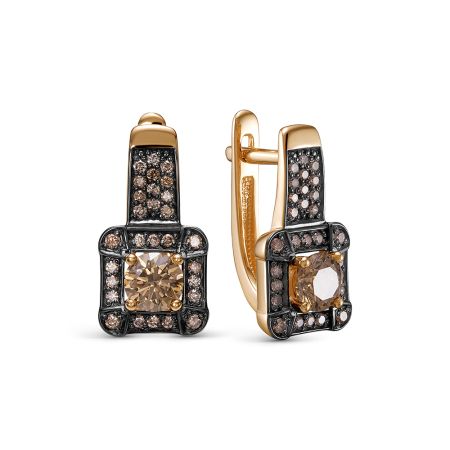 Серьги с 58 коньячными бриллиантами из красного золота 143674