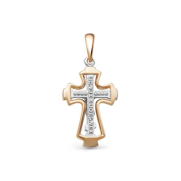 Православный крест с 4 бриллиантами из комбинированного золота 78131