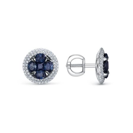 Серьги-пусеты с 10 сапфирами и 130 бриллиантами из белого золота 131554