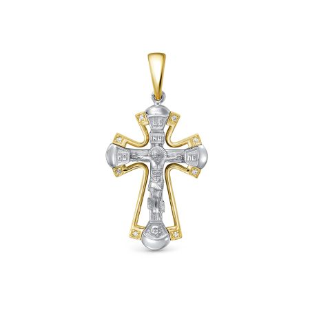 Православный крест с 8 бриллиантами 0.04 карат из комбинированного золота 86374