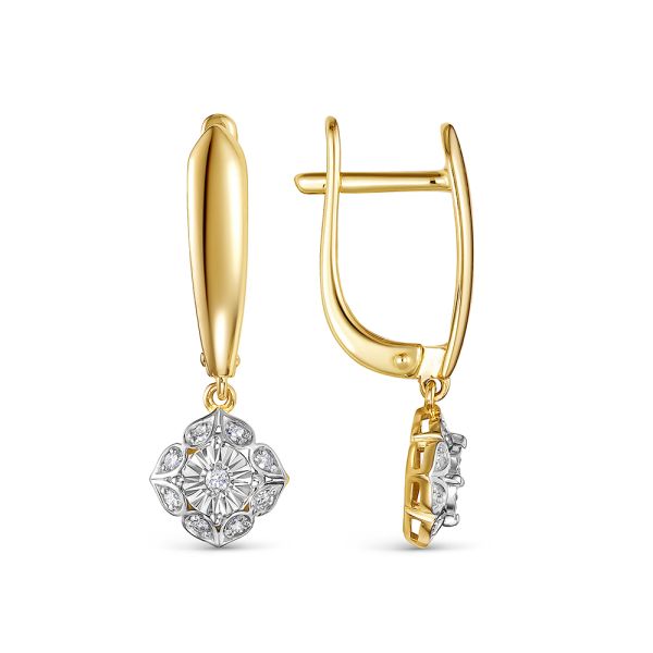 Серьги с 18 бриллиантами из лимонного золота 144602