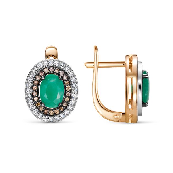 Серьги с изумрудами и 56 бриллиантами из красного золота 141484
