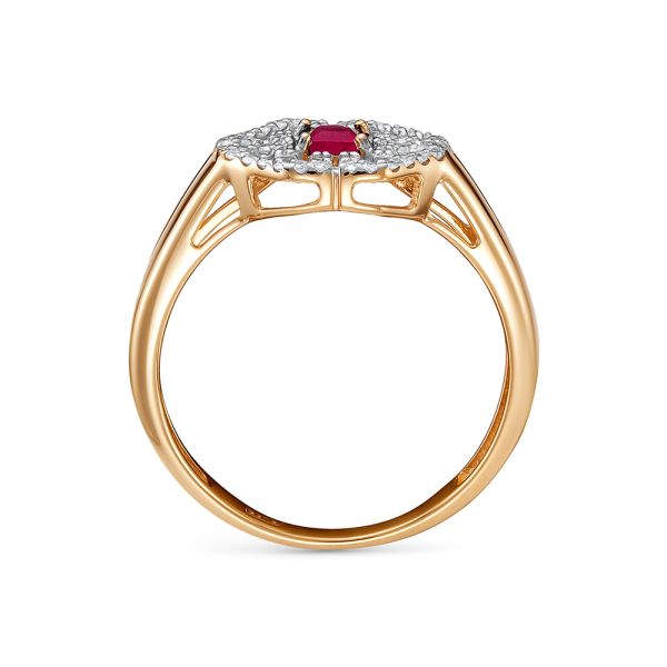Кольцо с рубином и 48 бриллиантами из красного золота 127359 Кольцо с рубином и 48 бриллиантами из красного золота 127359