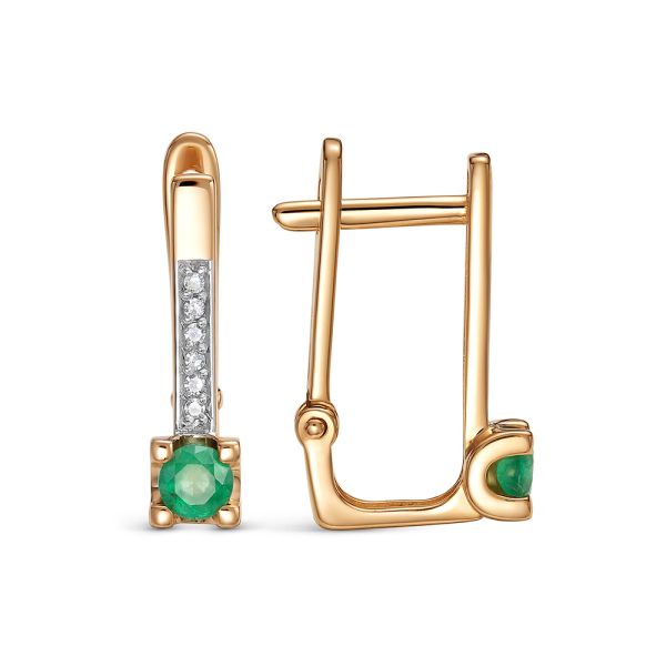 Серьги с изумрудами и 12 бриллиантами из красного золота 142846