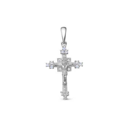 Православный крест с 16 бриллиантами из белого золота 86369