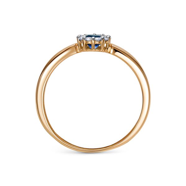 Кольцо с сапфиром и 10 бриллиантами из красного золота 143395