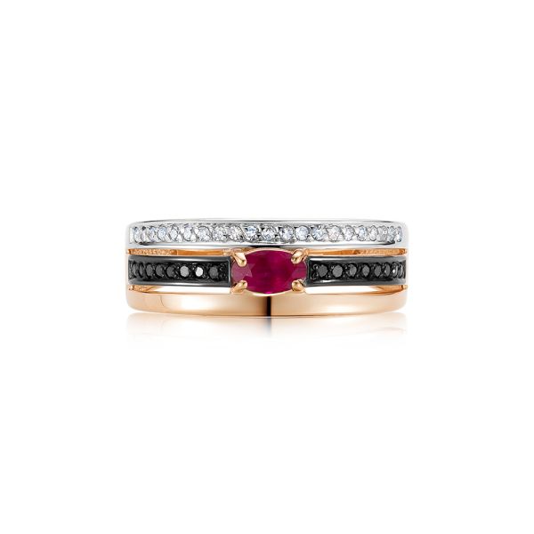 Кольцо с рубином и 21 бриллиантом из красного золота 97450