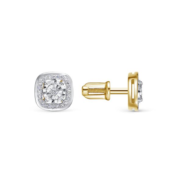 Серьги-пусеты с 50 бриллиантами из лимонного золота 146459