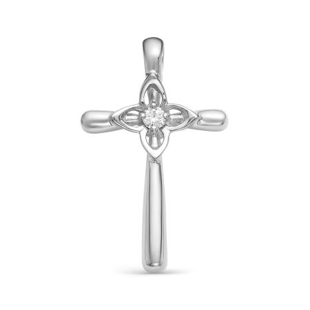 Декоративный крест с бриллиантом 0.032 карат из белого золота 61427