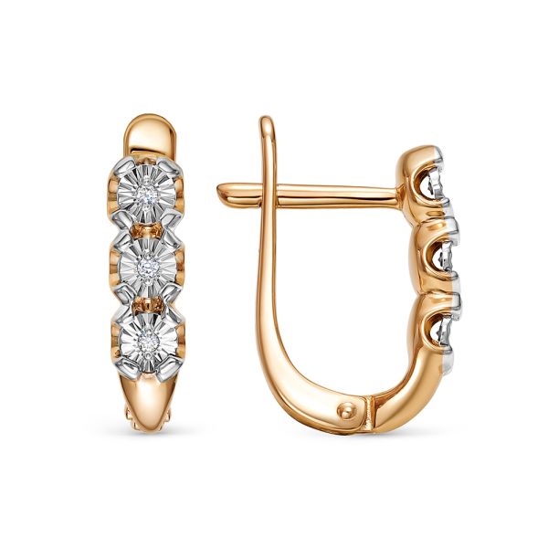 Серьги с 6 бриллиантами 0.03 карат из красного золота 143680