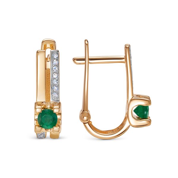 Серьги с изумрудами и 20 бриллиантами из красного золота 142842